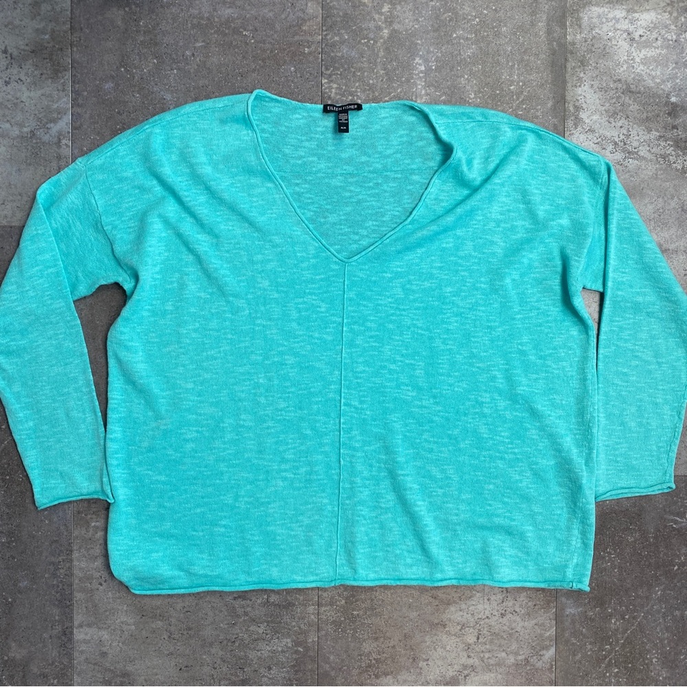 Eileen Fisher Aqua Linen Sweater